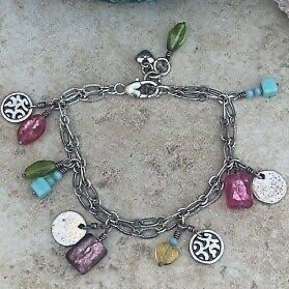 Brighton Barbados silver and multi colored‎ beads double strand Charm Bracelet